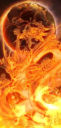 Looking for a striking live wallpaper to add to your phone? Check out this vibrant digital art image! The fiery blaze depicted in the picture is sure to capture your attention, with vivid red, orange, and yellow flames flickering and swirling in the air