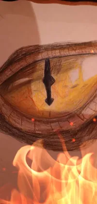 This phone live wallpaper features a strikingly detailed drawing of a cat's eye with amber eyes