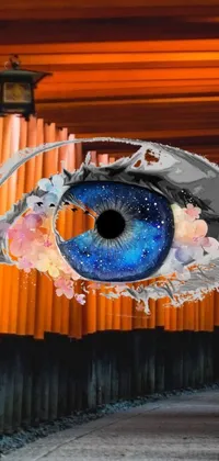 This captivating live wallpaper features a digital art painting of an eye set against a striking orange and blue cosmos