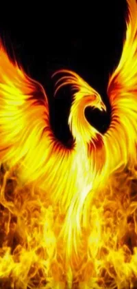 This dynamic phone live wallpaper features a stunning digital art design of a fiery bird soaring through the air, embodying the mystical symbolism of the phoenix rising from the ashes
