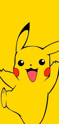 This phone live wallpaper features a vibrant cartoon Pikachu dancing against a yellow backdrop