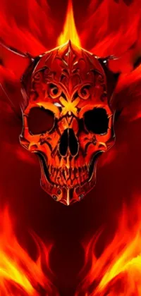 This Phone Live Wallpaper features a skull with horns set against a backdrop of flames resembling a bull's