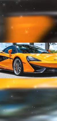 This live phone wallpaper displays an incredibly photorealistic orange sports car in a parking lot