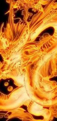 This mesmerizing live phone wallpaper showcases a striking fire dragon amid a black backdrop