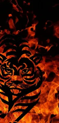 This phone live wallpaper showcases a mesmerizing fire with a majestic tiger picture in the center
