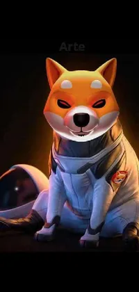 This live wallpaper for your phone features an adorable furry Shiba Inu dog in a space suit with a helmet on