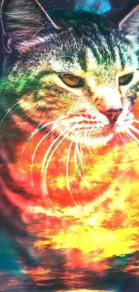 Experience the mesmerizing beauty of this digital art phone live wallpaper featuring a stunning cat up close against a brilliant sky background