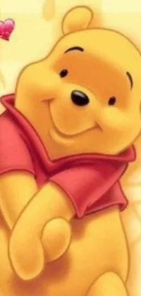 This charming live wallpaper features a beloved cartoon character, Winnie the Pooh, holding a heart