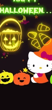 Looking for a colourful live wallpaper for your phone? Check out this cute Hello Kitty Halloween wallpaper! With a resolution of 1024 pixels, it features Hello Kitty in a spooky and festive design