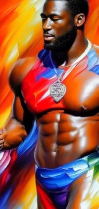 This lively and dynamic phone live wallpaper showcases an airbrush painting of a muscular man receiving a medal on his chest