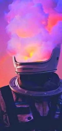 This phone live wallpaper features a man wearing a unique helmet with a window-like view into his mind