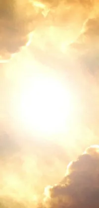 This breathtaking phone live wallpaper features a massive jetliner soaring through a sea of fluffy clouds against the backdrop of a vast yellow sun, with sepia sunshine casting a godly glow over everything