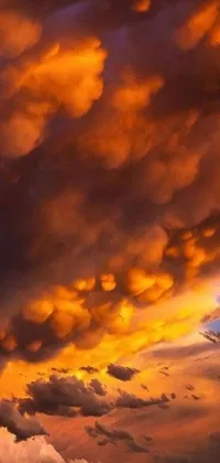 This live wallpaper for your phone boasts a magnificent scene of a plane soaring amongst breathtaking Mammatus clouds, lit by a dazzling New Mexico sunset