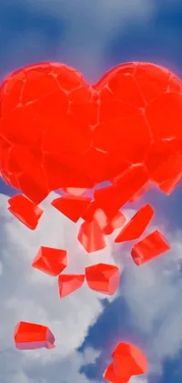 This captivating phone live wallpaper features a stunning digital rendering of a low poly 3D broken heart in the sky