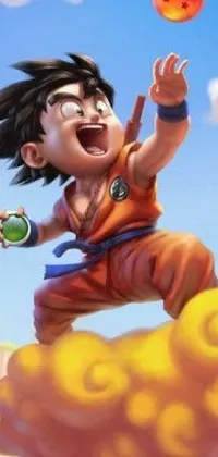 This phone live wallpaper evokes feelings of adventure and excitement, depicting a charming cartoon character flying through the air with a ball in their hand