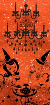 This live phone wallpaper depicts two witches in a cartoon scene