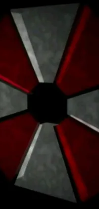 This phone live wallpaper showcases a vibrant, close-up image of a red and white umbrella in a unique rayonism art style