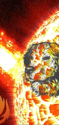 This live wallpaper for your phone features a breathtaking digital rendering of a powerful lion