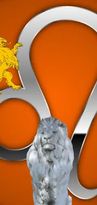 This live wallpaper features a silver and orange zodiac sign with a lion on a backdrop inspired by the Sri Lankan flag's colors red, yellow, and green