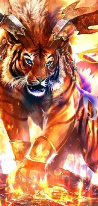 This phone live wallpaper showcases an awe-inspiring tiger exhaling flames, perfect for those who admire majestic animals