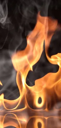 This phone live wallpaper showcases a breathtaking close-up of a brilliant fire with tendrils of smoke curling around the flames in mesmerizing patterns