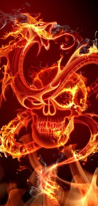 This phone live wallpaper features a skull engulfed in flames
