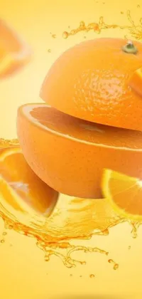 This phone live wallpaper showcases a stunning image of an orange halved in 2