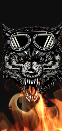 This mobile phone live wallpaper features a fierce wolf with goggles in a lyco art style
