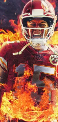 This captivating live wallpaper features a poster of a stunning football player surrounded by flames