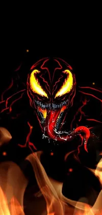 Looking for a live wallpaper to add a dark and edgy vibe to your phone screen? Check out our venom face live wallpaper! The close-up of the venom face, designed in a shock art style, features a menacing grin with sharp teeth in black and yellow and red colors against a black background