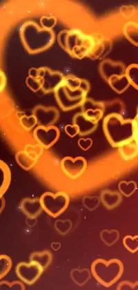 This phone live wallpaper showcases a heart-shaped arrangement of glowing hearts, orange lasers, after effects, and twinkling stars