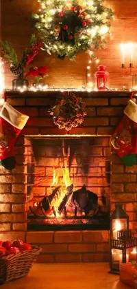 Transform your phone into a cozy Christmas living room with this beautiful brick live wallpaper
