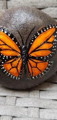 This live wallpaper showcases a striking close-up of a butterfly painting on a concrete art rock
