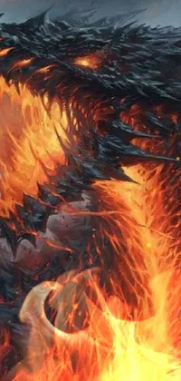 This phone live wallpaper features a stunningly detailed dragon breathing out fire from its open mouth