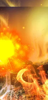 Looking for an awe-inspiring live wallpaper for your phone? Check out this stunning image of a fiery explosion in the sky, rendered in incredible 3D graphics