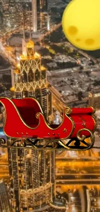 Celebrate the festive season with this dynamic live wallpaper which features a beautiful sleigh ride over a snowy cityscape