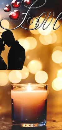 Looking for a romantic phone wallpaper that sets the mood for love and passion? This candle and picture themed live wallpaper is perfect for you! Featuring a soft glowing candle on a table against a beautiful photo backdrop, the centerpiece of this wallpaper is a couple locked in a passionate kiss