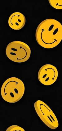 This lively phone wallpaper features a playful design with yellow smiley faces on a black background