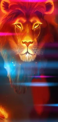 This phone live wallpaper features a stunning digital artwork of a lion with a halo on its head
