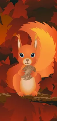 This cartoon squirrel live wallpaper depicts a furry fire type critter seated on a tree branch