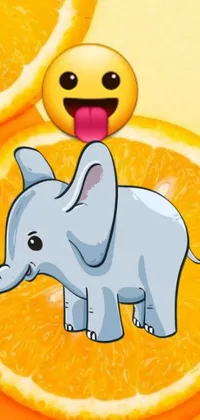This phone live wallpaper showcases a striking elephant perched atop a bright orange slice
