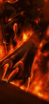 This live phone wallpaper features a striking scene showing a humanoid creature riding on a horse engulfed in flames