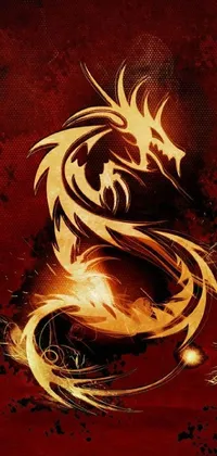 This live wallpaper for phones features a close-up of a red dragon against a shiny gold and red background