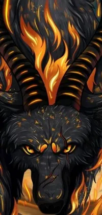 This phone live wallpaper features a fierce black goat, with fire radiating from its powerful horns