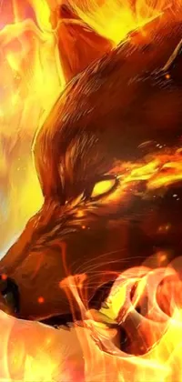 This live wallpaper features a stunning airbrush-painted wolf with flames bursting out of its mouth