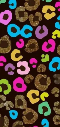 This phone wallpaper showcases a colorful leopard print pattern on a black backdrop