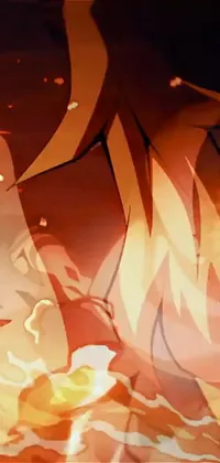 This anime live phone wallpaper showcases two characters in a fiery, close-up shot