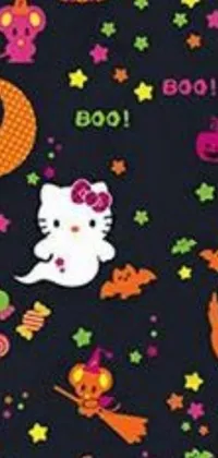 Decorate your phone screen with this adorable black wallpaper featuring a cute hello kitty pattern