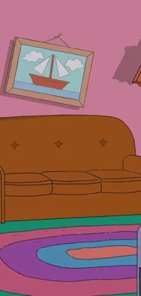 This phone live wallpaper features a cozy living room with a couch and tv alongside a stillframe from popular cartoon shows such as Tumblr and Cartoon Network