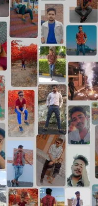 This stunning phone live wallpaper showcases a captivating collage of people posing for a picture during the fall season